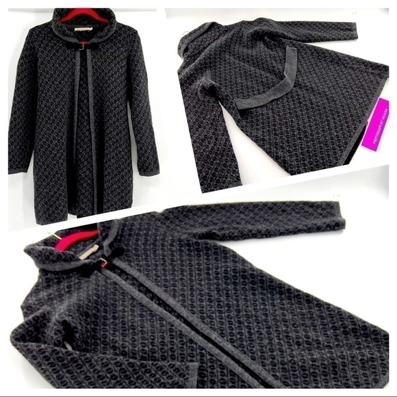 Chiaramente Long Cardigan Sweater Open Front Wool Blend Black Italy size  S - Picture 1 of 17